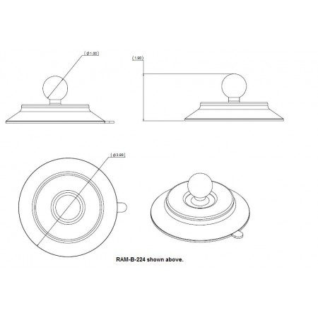 Large Suction Cup with Ram Mounts ball dimensions