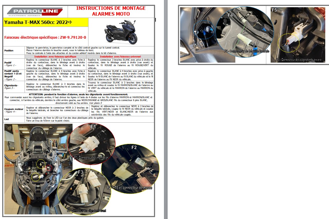 Yamaha T-max alarm installation sheet